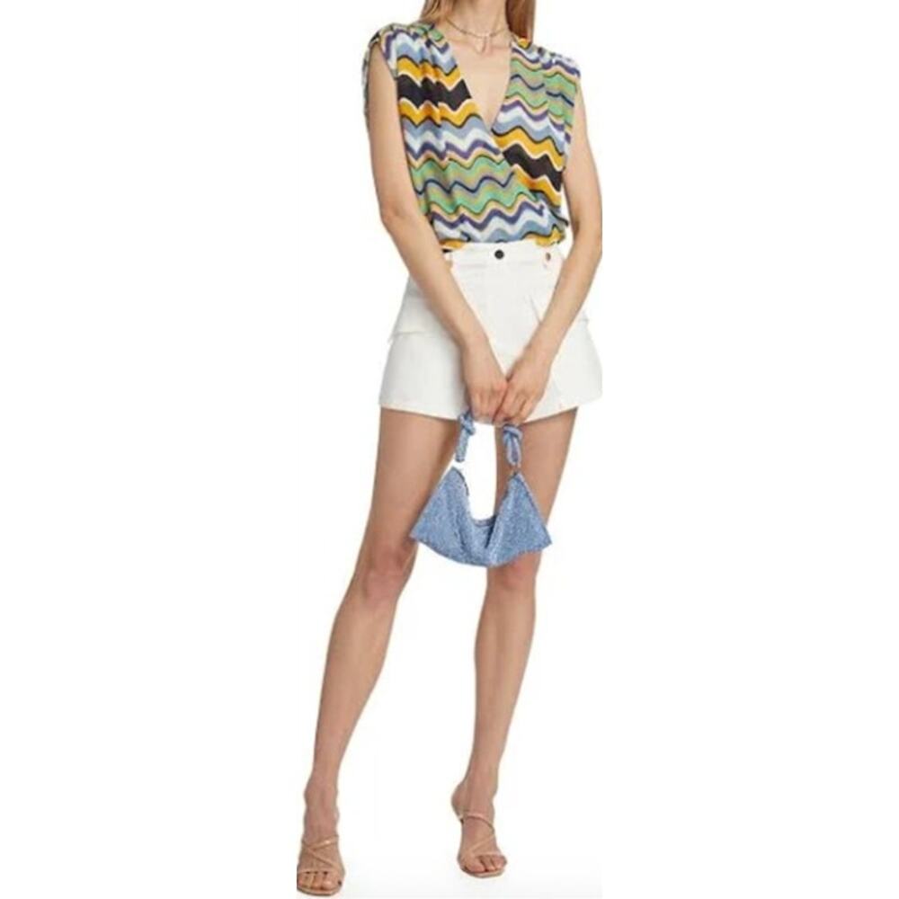 RAMY BROOK Top NEW Size XXS Myra Wave Blouse $325 Blue Yellow Green - Picture 8 of 8